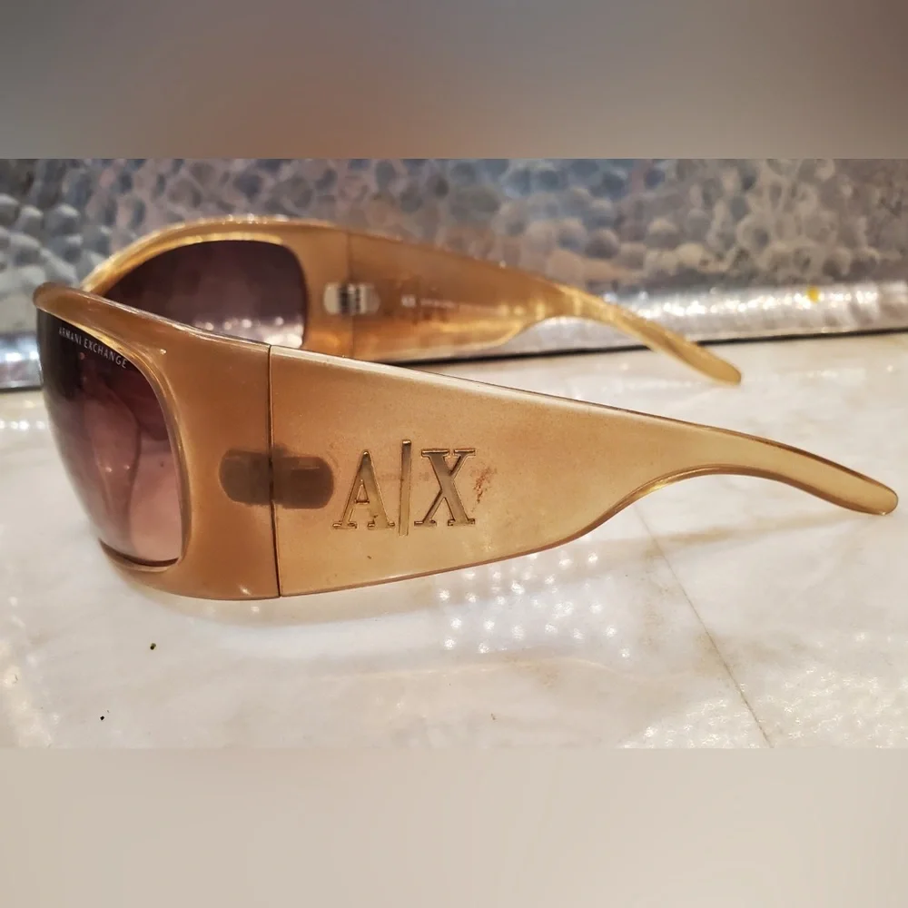 A/X ARMANI EXCHANGE GOLD TONE SUNGLASSES W/ SMOKY TOPAZ LENS